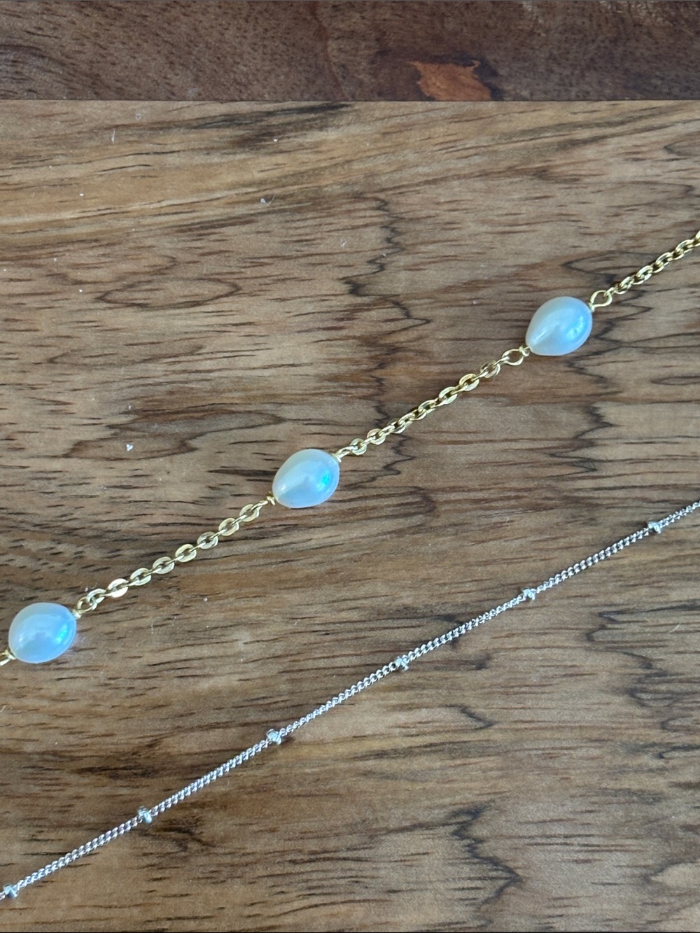Pair of Anklets Honora Pearl 925 (Gold overlay) and 925 Sterling Beaded Station - Picture 5 of 9